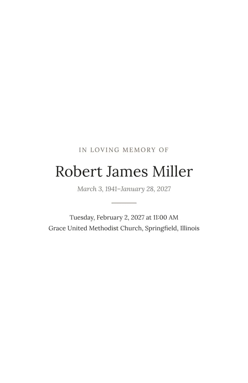 Front of the program: Example program for a Christian funeral