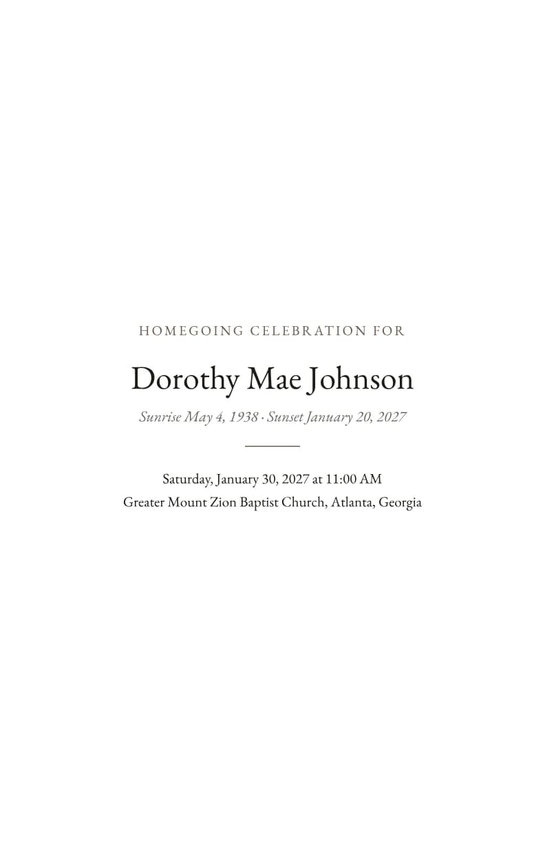Front of the program: Example program for a homegoing service