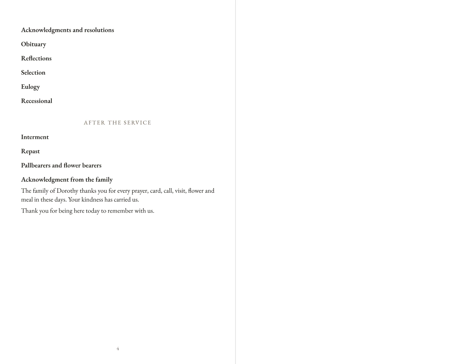 Pages 4 and 5 of the program: Example program for a homegoing service