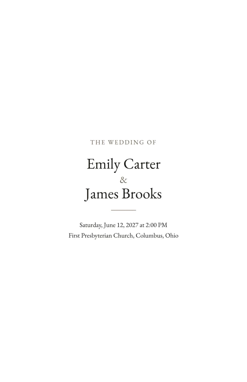 Front of the program: Example program for a Christian wedding