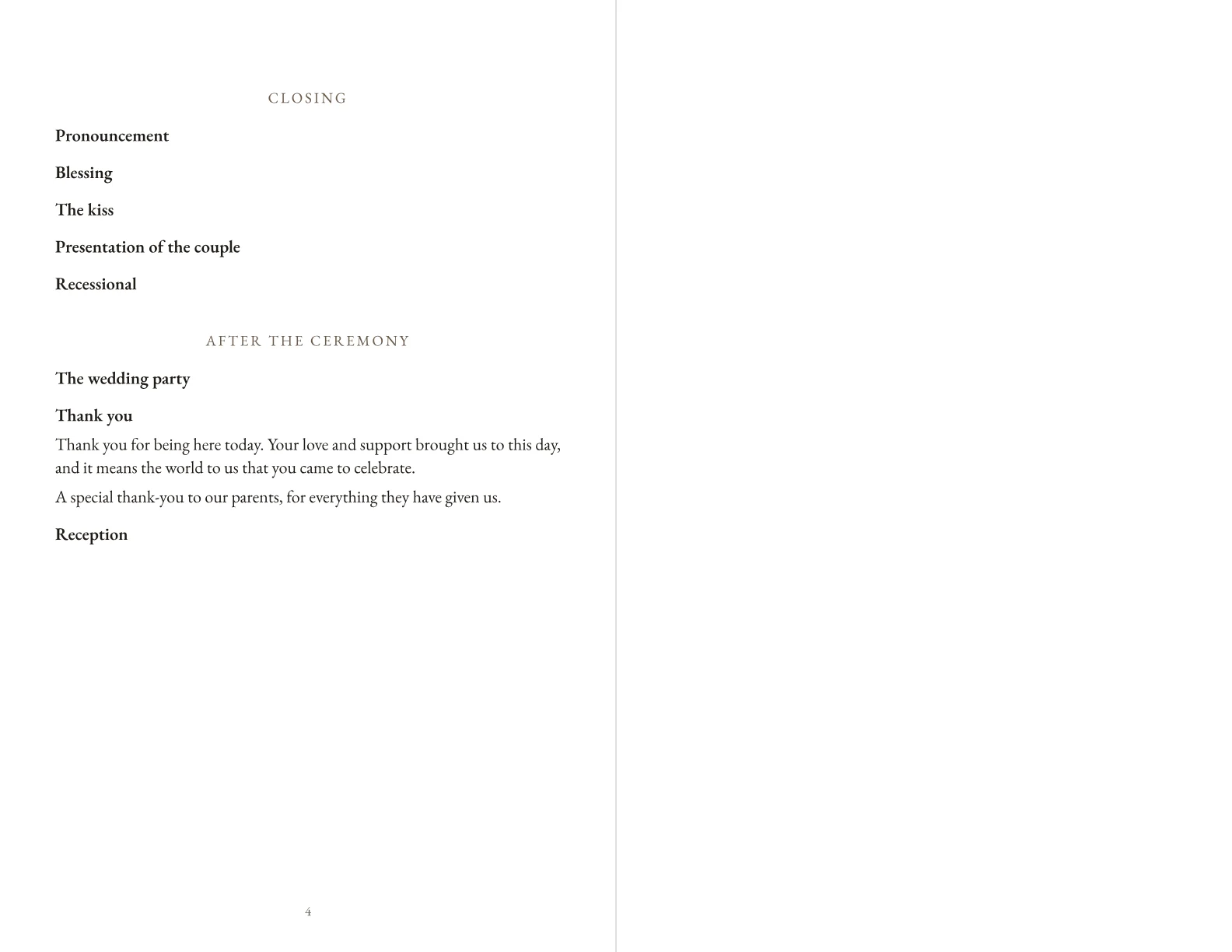 Pages 4 and 5 of the program: Example program for a Christian wedding
